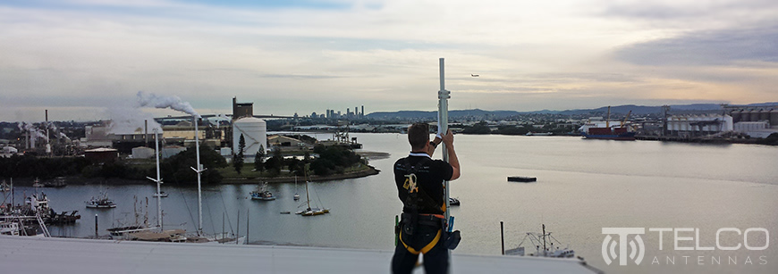 antenna installation at heights tower rooftop harness EWP