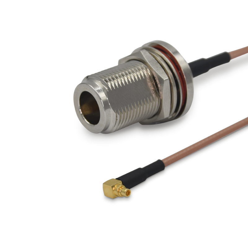 Right Angle MMCX Male to N Female Bulkhead Patch Lead - 15cm Cable