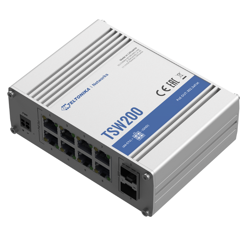 Teltonika TSW200 Industrial Unmanaged 8 Port PoE+ Ethernet Switch