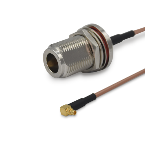 Right Angle MMCX Male to N Female Bulkhead Patch Lead - 15cm Cable