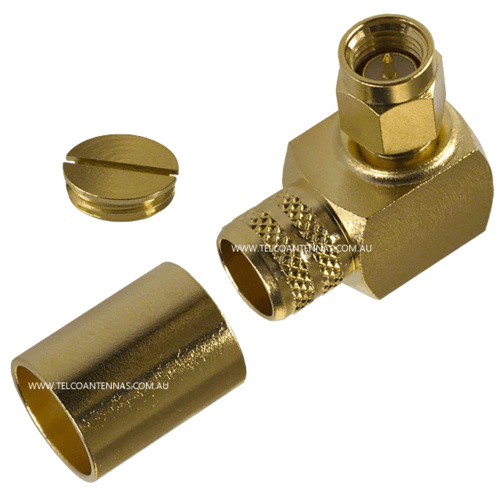 SMA Male Right Angle Crimp Connector - LMR400/RG8