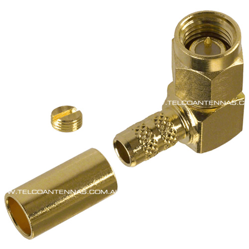 SMA Male Right Angle Crimp Connector - RG58/LMR195/Belden 9907