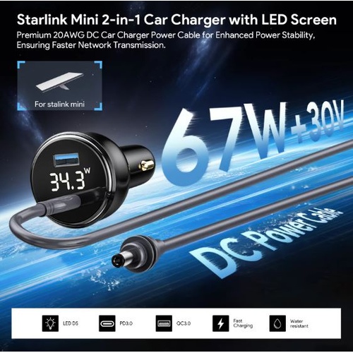 Starlink Mini 100W 2-in-1 Car Charger with 5M Type-C to DC Cable